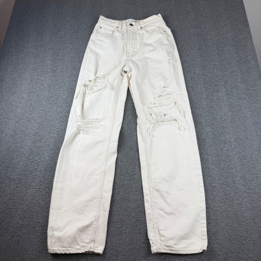 BDG High-Rise Baggy Jeans Women's 25 Cream Distressed Wide Leg Denim